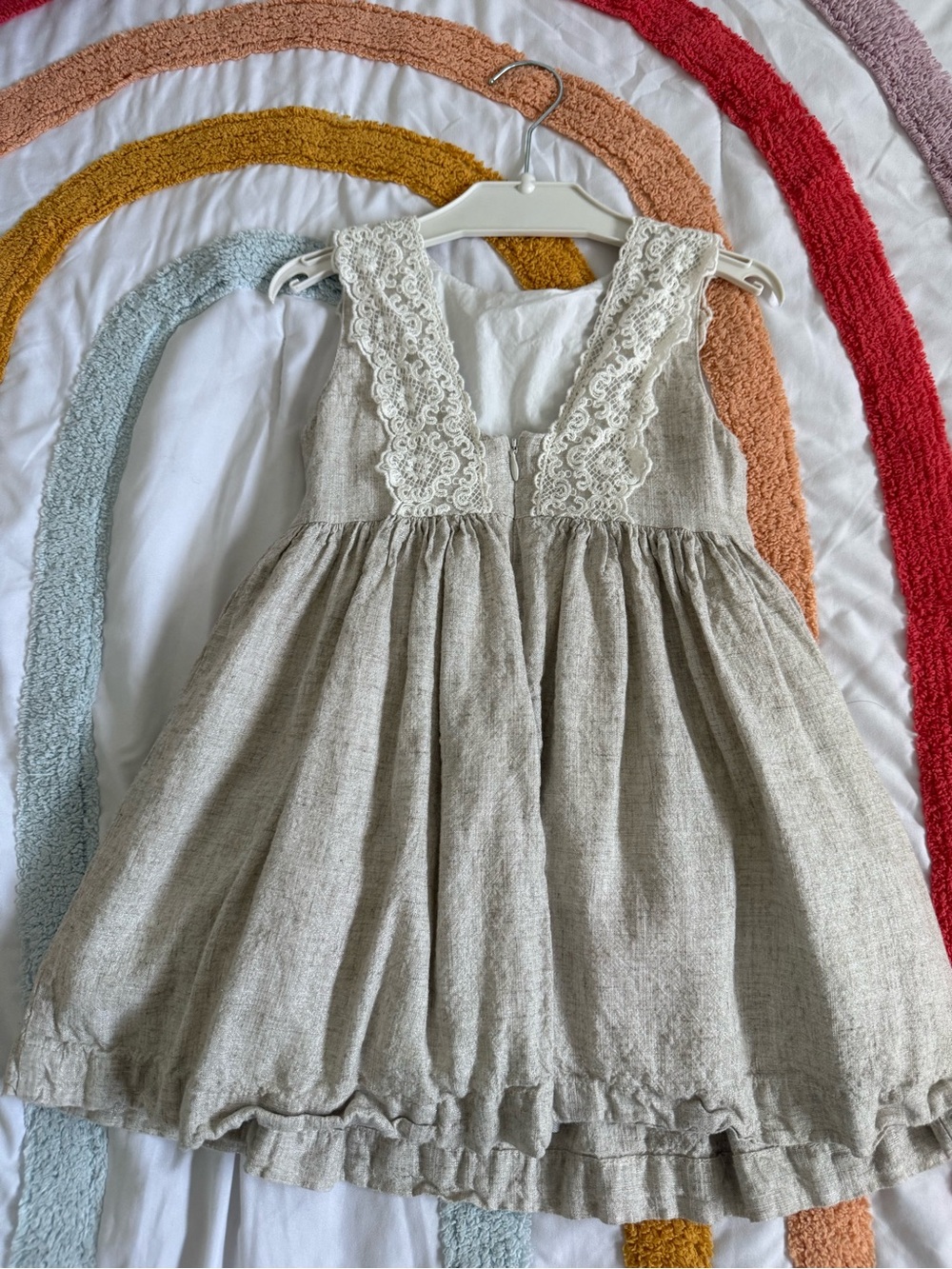 Lace-Trim Cream Girls' Dress